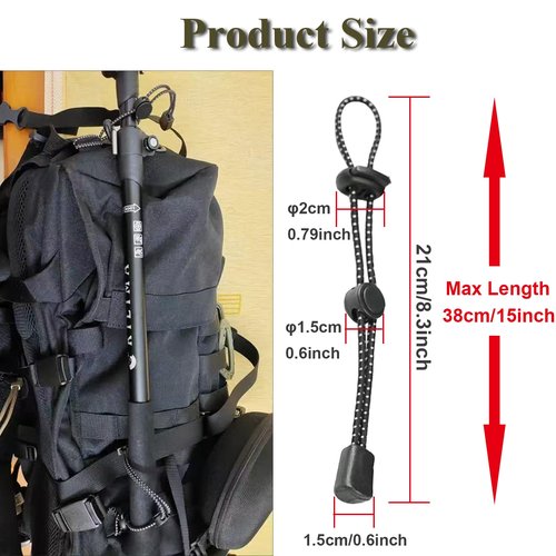 CHIVOLONA Backpack Hiking Stick Holder,Adjustable and Reflective Elastic Rope Lanyard,Walking Pole Fixing Buckle,Quiver Straps for Outdoor Hiking,Rock Climbing and Mountaineering Pole Storage