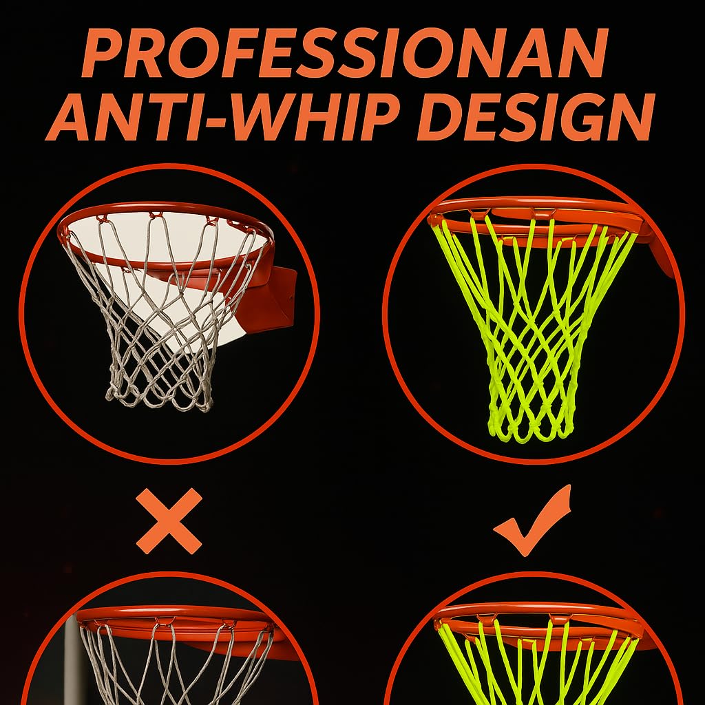 2PCS Glow in The Dark Basketball Net - Heavy Duty Outdoor Nightlight Light Up Basket Ball Hoop Net Replacement - Nylon Net Anti-Whip 12 Loops for Pool Beach Backyard - Sports Stuff Accessories Gifts
