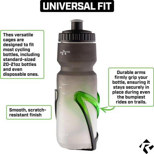 Revere Ultra-Light Bike Water Bottle Holder – Durable Bicycle Bottle Cage for Road, MTB, & Mountain Bikes – 2-Pack with Screws & Installation Tool – Premium Cycling Accessories (Green/Black)