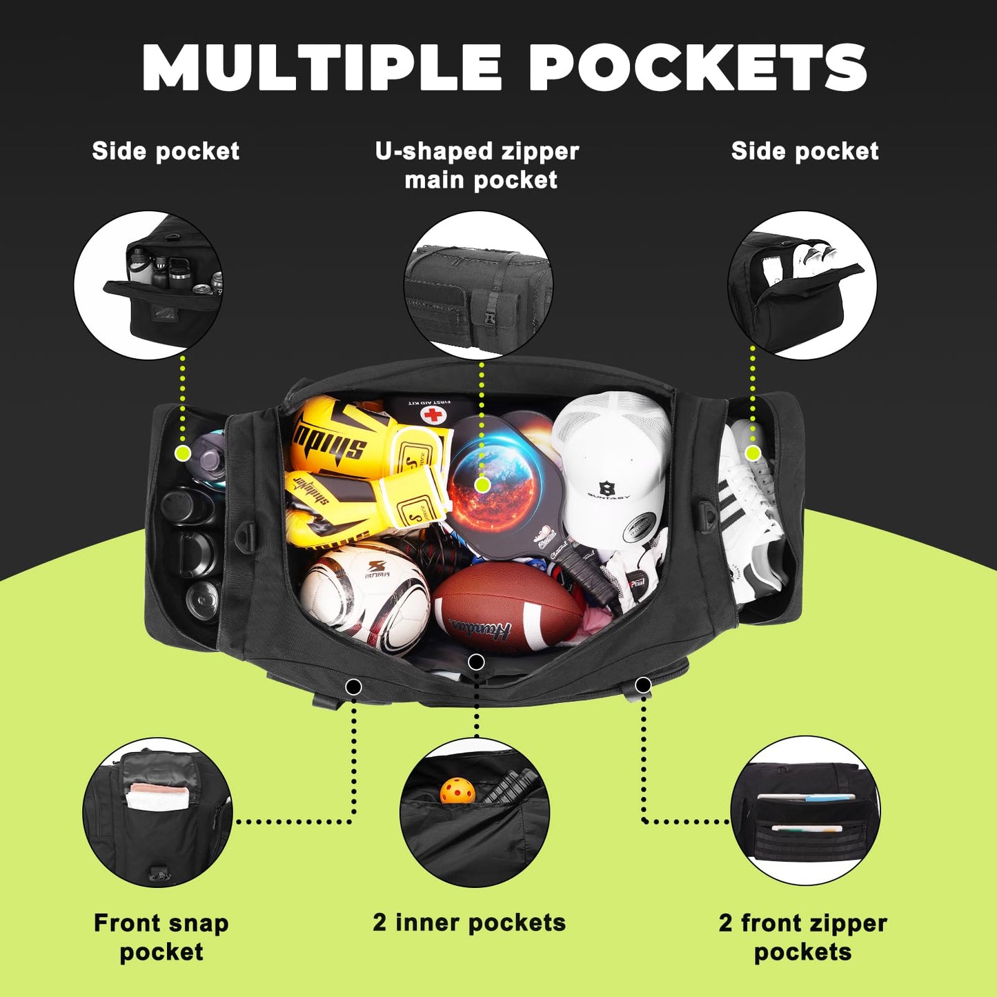 100L Heavy Duty Equipment Bag – 32" (82cm) Large Duffle for Hockey Gear, Football Pads & Helmet, XL Sports Gym Travel Bag for Men, Soccer & Team Use with Shoulder Strap (Black)