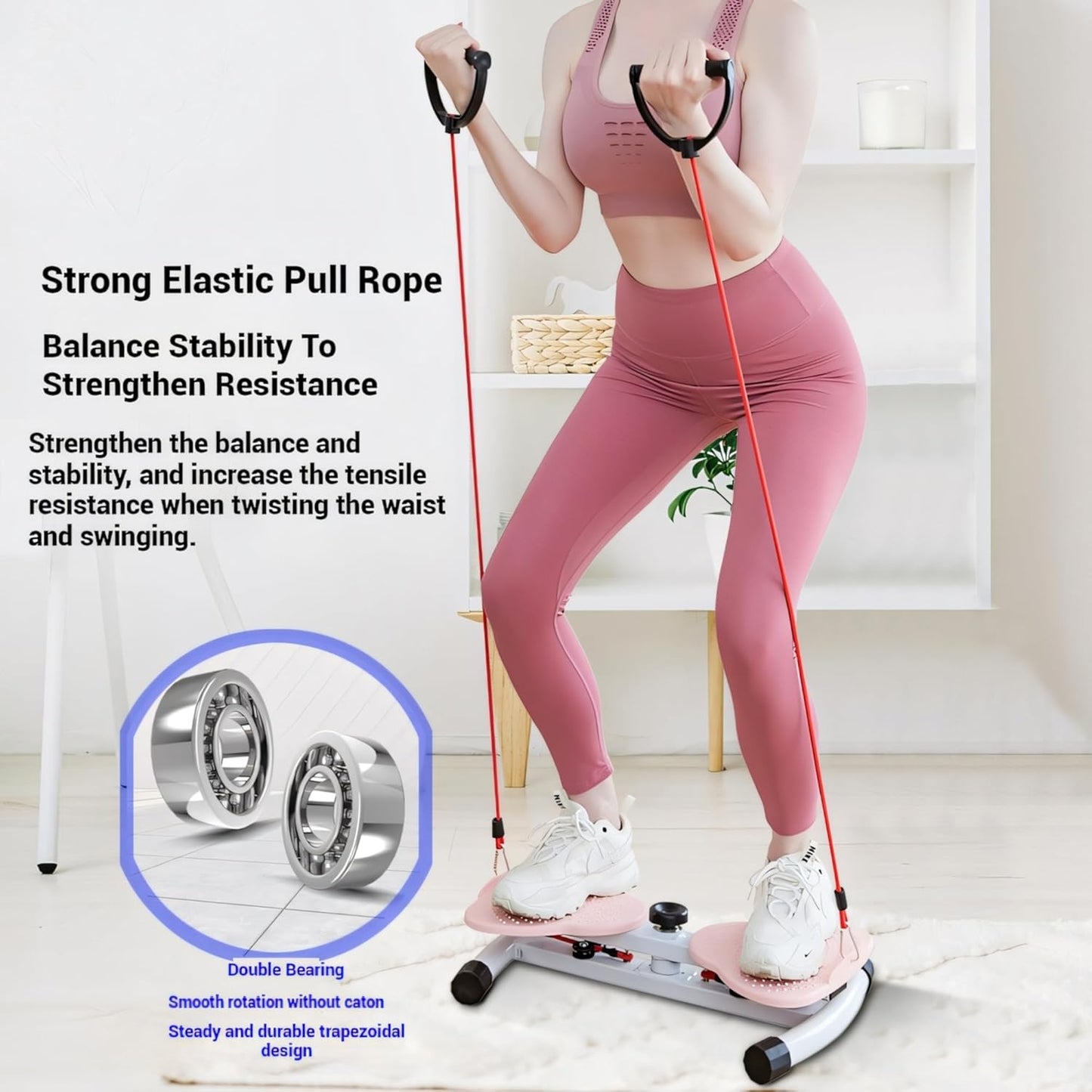 220 lbs Noiseless Anti-Slip Waist Twister Board - Ab Machine with Resistance Bands for Core Exercise & Slimming Waist, Home Gym Equipment Women & Men