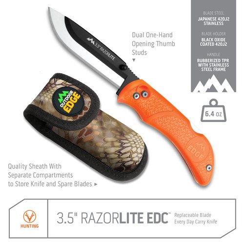 OUTDOOR EDGE RazorBlaze, RB-20, 3.5" Replaceable Blade Folding Hunting Knife, Non-Slip Rubberized TPR Handle (Blaze Orange)