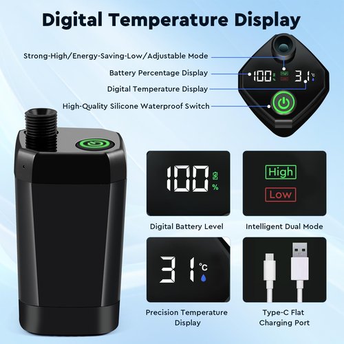 Fotgear Portable Camping Shower, 6000mAh Rechargeable Outdoor Shower Pump with LED Display, 3 Spray Modes, IPX7 Waterproof Camping Shower Kit for Hiking, Travel, Car Washing, RV, Pet Bath