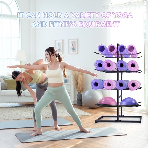 DNYLHRLZ Yoga Mat Holder Freestanding Double Sided Mat Holder and Foam Roller Holder,Holds16 Mats/foam roller/Yoga Mat Storage Rack