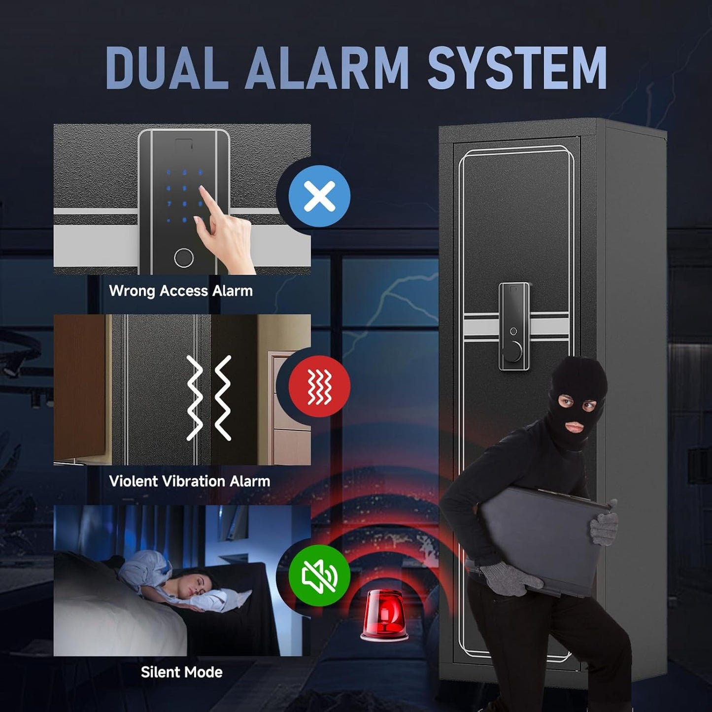 KAER 12-14 Gun Safe for Home Rifle and Pistols Biometric Gun Safes & Cabinets Clearance Gun Cabinet for Rifles and Shotguns,Gun Safe for Handgun with Digital Keypad Adjustable Shelves Unassembled