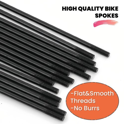 goucrro 13G Bicycle Spokes 2.3mm Steel 70-300mm Bike Spokes Black Wheel Spokes with Nipples for Mountain Bike E-Bike Tricycle Wheels(Black,13G-215mm)