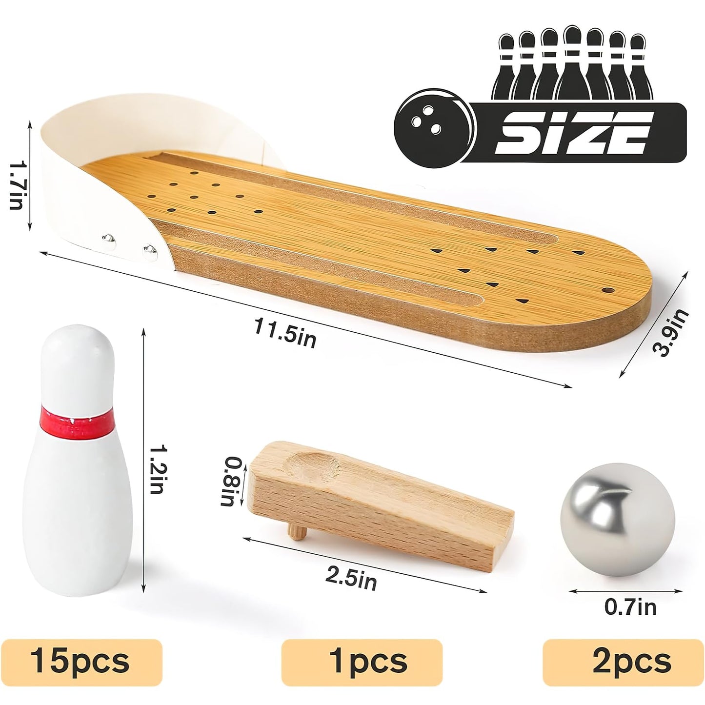 3 otters Mini Bowling Set, Wooden Tabletop Bowling Game Desk Toys Desktop Bowling Home Bowling Alleys, Desk Gifts for Coworkers, Fun Gag Gifts