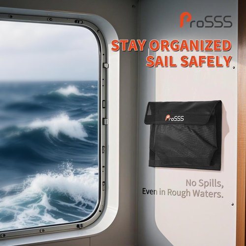 ProSSS (1/2 Pack) – 13.7" x 9.8" – Boat Storage Mesh Bag with Secure Mesh Lid Leak-Proof Design, Strong Adhesive Backing – Ideal Boat Organizer for Tools & Gear – Must-Have Boat Accessories
