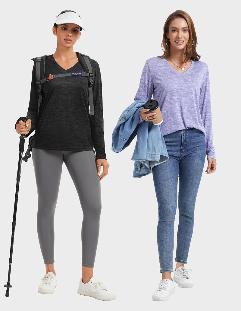 TVKSOM Moisture-Wicking Womens Long Sleeve Workout Top - 5 Pack (Black, Blue, Watermelon Red, Red, Green)