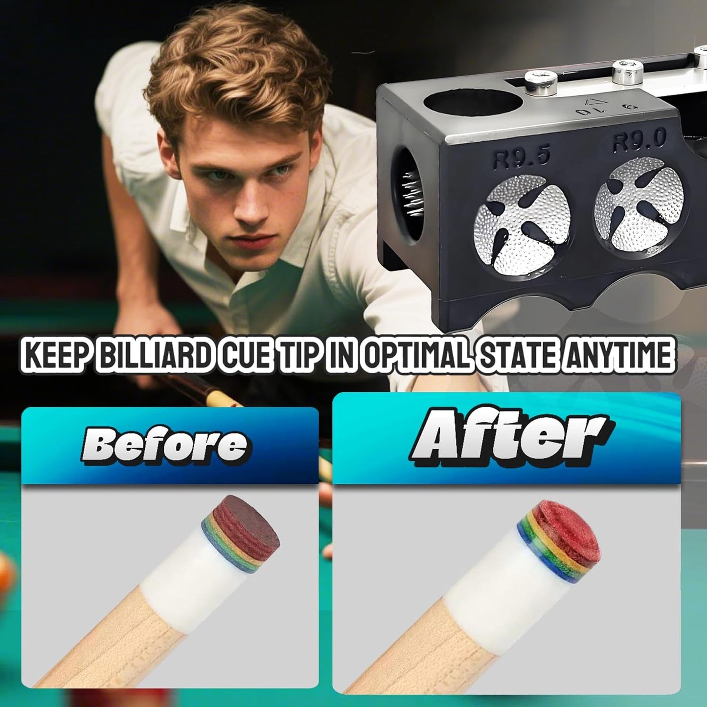 11-in-1 Pool Cue Tip Repair kit, Professional All-in-One pool stick Tip Tool for Shaping, Replacement, Maintenance. Tips Shaper & Scuffer kit, Pool Cue trimmer - For Billiards Enthusiasts & Pros