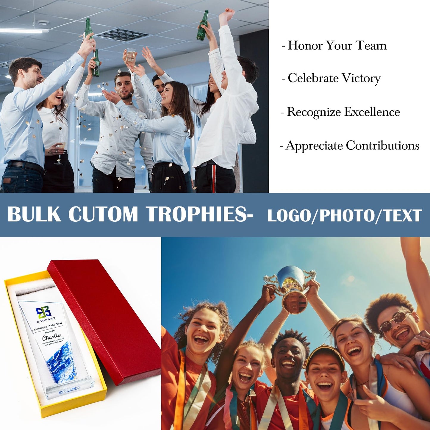 Pozetazas Custom Crystal Trophy Award, Personalized Awards and Trophies with Text Logo Photo, Employee Appreciation Gifts, Retirement Farewell, Thank You Gifts