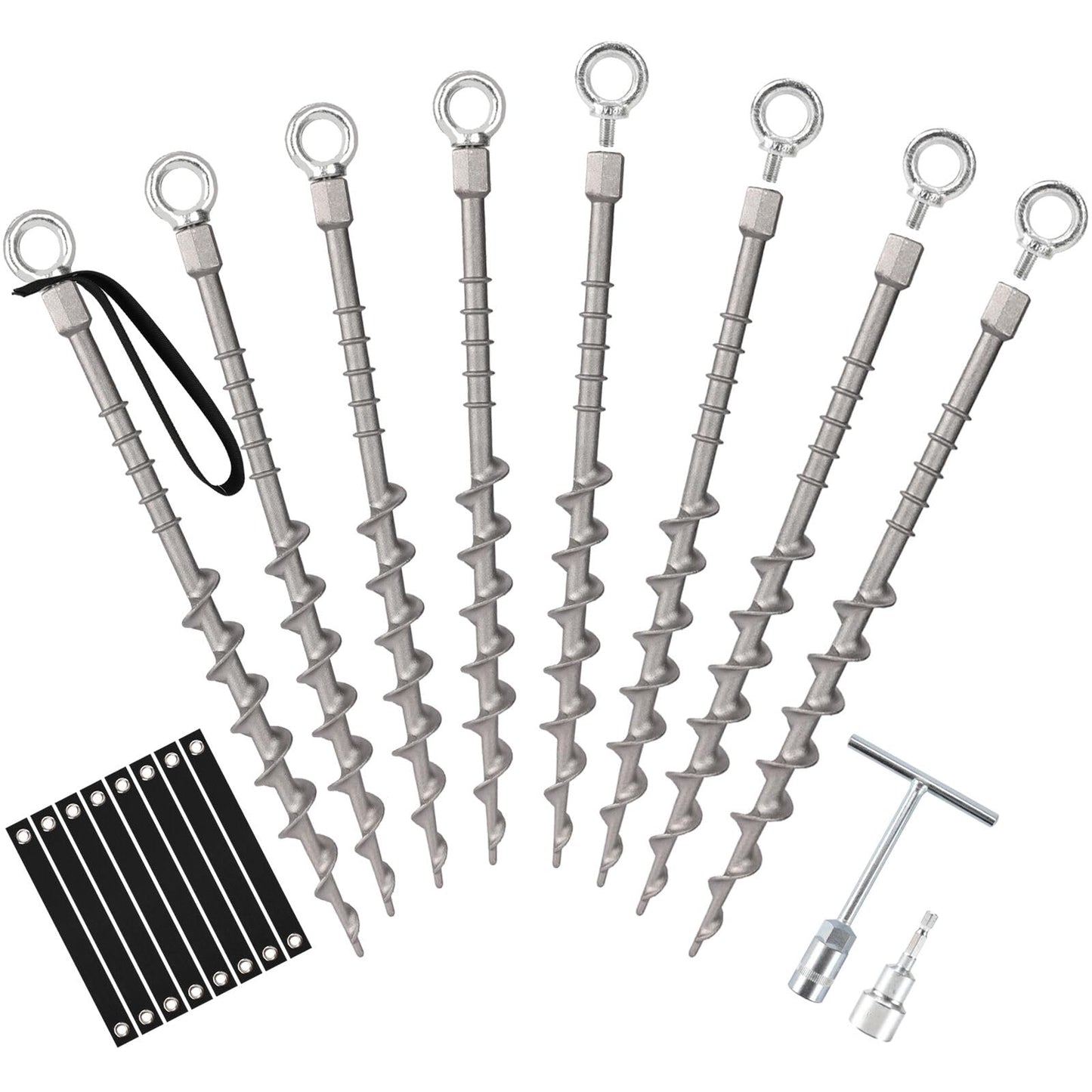 Keltrion 8 PCS Screw in Tent Stakes for Women Men Ground Anchors for Sand, Trampolines, Camping - Aluminium Heavy Duty Rust Prevention Pegs Spikes Drillable Threaded Anchor Stake - Silvery 14 inch