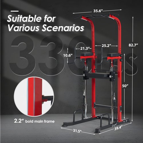 SogesPower Power Tower Dip Station Pull Up Bar for Home Gym Multi-Function Adjustable Height Strength Training Workout Equipment