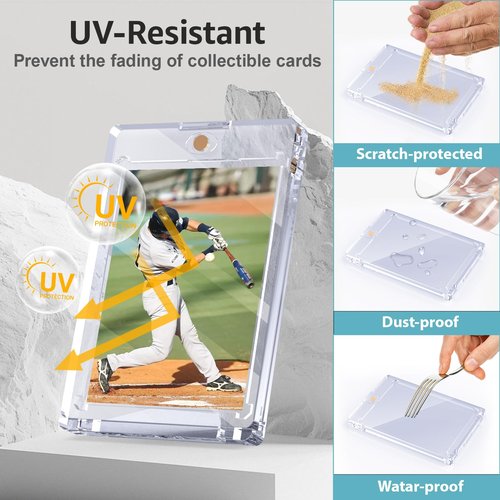 SAMYUCHO 180PT 15 Pack Magnetic Card Holder for Trading Cards, One Card Touch Holder, U-V Protector Baseball Card Hard Plastic Cover for Football Basketball Sports Game
