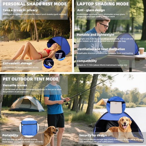 FACIOWN Dog and Cat Outdoor Waterproof Tent House, Portable Mini Beach Tent Instant, Pop Up Canopy for Pets, Laptops & Outdoor Shade (Orange-Yellow)