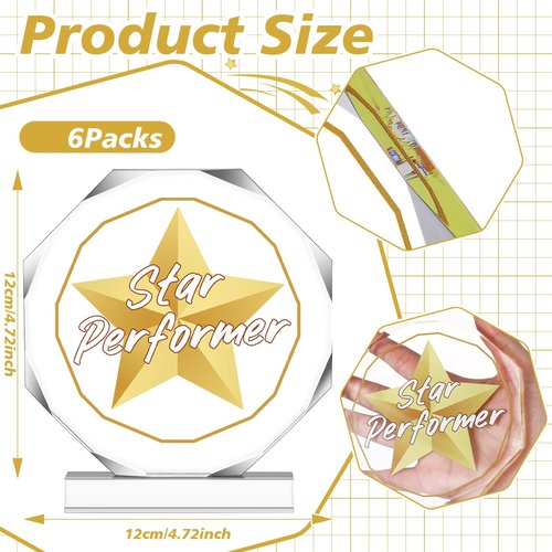 CroBlissful 6 Pcs Trophy Award 4.72 x 4.72 Inches Acrylic Trophy Plaques Awards for Kids Adult Team Participation Gift Prizes (Star Performer)