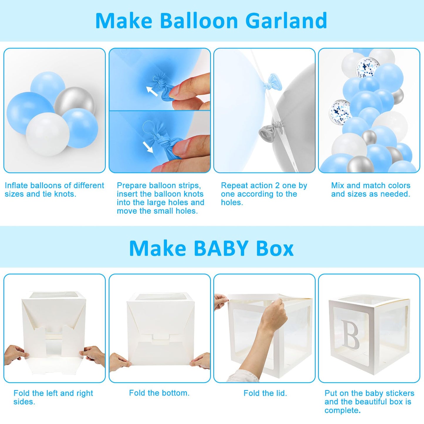 IDAODAN Blue Baby Shower Decorations for Boy with Electric Balloon Pump, Baby Boy Shower Decorations Baby Boy Decorations for Baby Shower and Balloon Pump