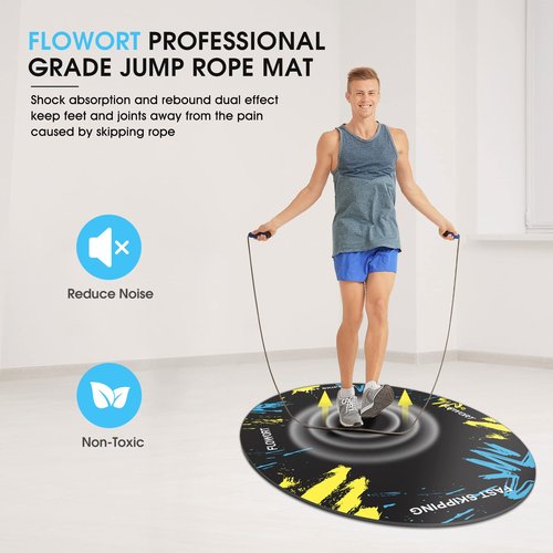 Jump Rope Mat Large Rubber Exercise Mat Indoor Outdoor Shock Absorbing Mat, Non-Slip Oval Design for Floor & Rope Protection, Workout Mats for Home Gym Flooring(Blue)
