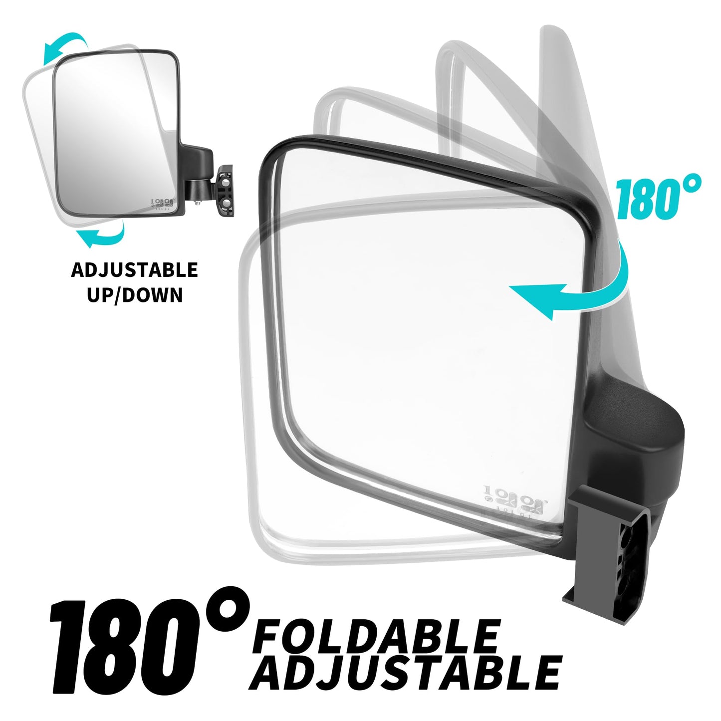 10L0L Golf Cart Mirror, No Drilling Extra Large Side View Mirror Universal for Yamaha, Club Car, EZGO, Folding Side Rear View Mirrors Adjustable 180 Degree (Black Clips)