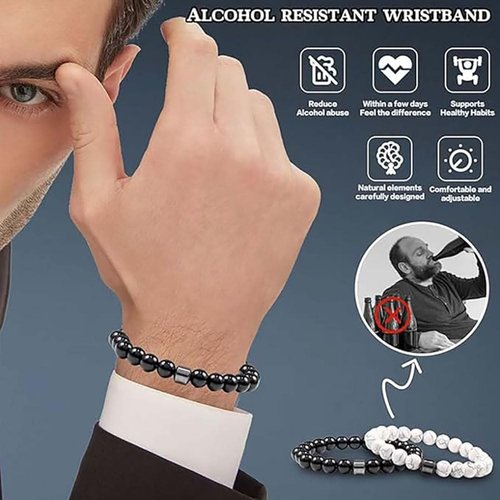 sunglnl Glame Anti Alcohol Bracelet, Magnétiques Anti-Alcohol Bracelet GM Mnetic Bead to Reduce the Urge to Drink Relieve Anxiety and Stress Healing Bracelets Jewelry for Women Men(3 Colors)