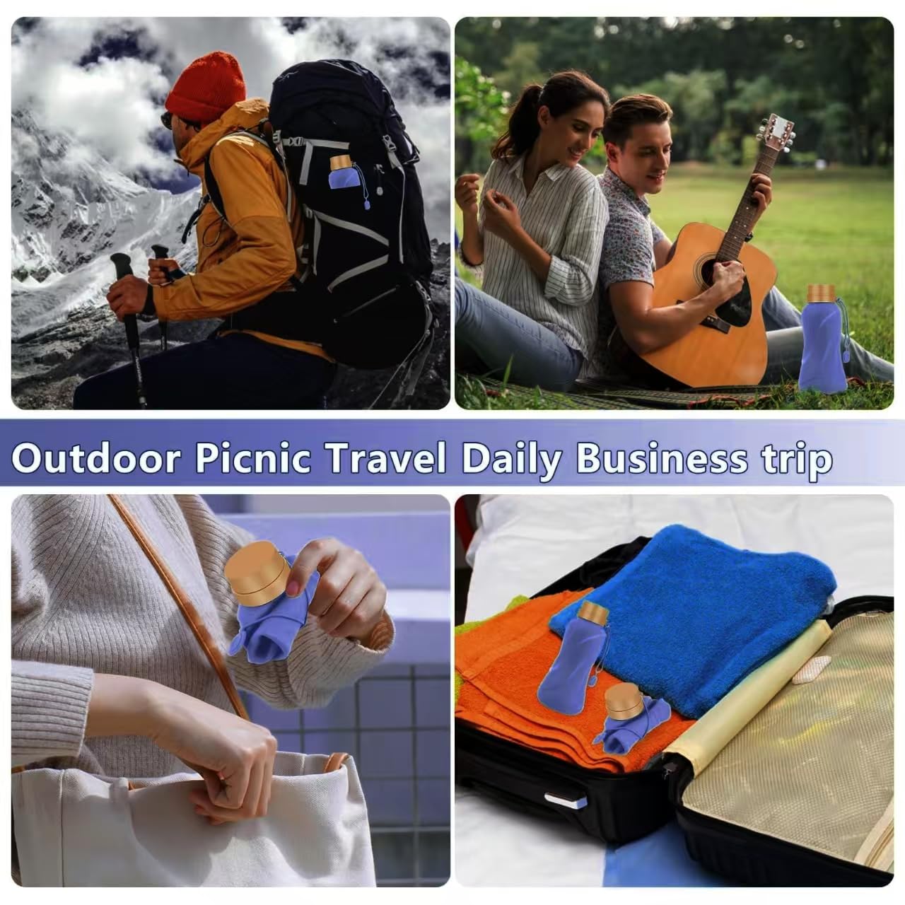Collapsible Water Bottles,650ml,Leak Proof,Reuseable BPA Free Silicone Foldable Water Bottles,Durable Lightweight for Travel Gym Camping Hiking,Compact Size Portable Sports Water Bottle (Deep Blue)