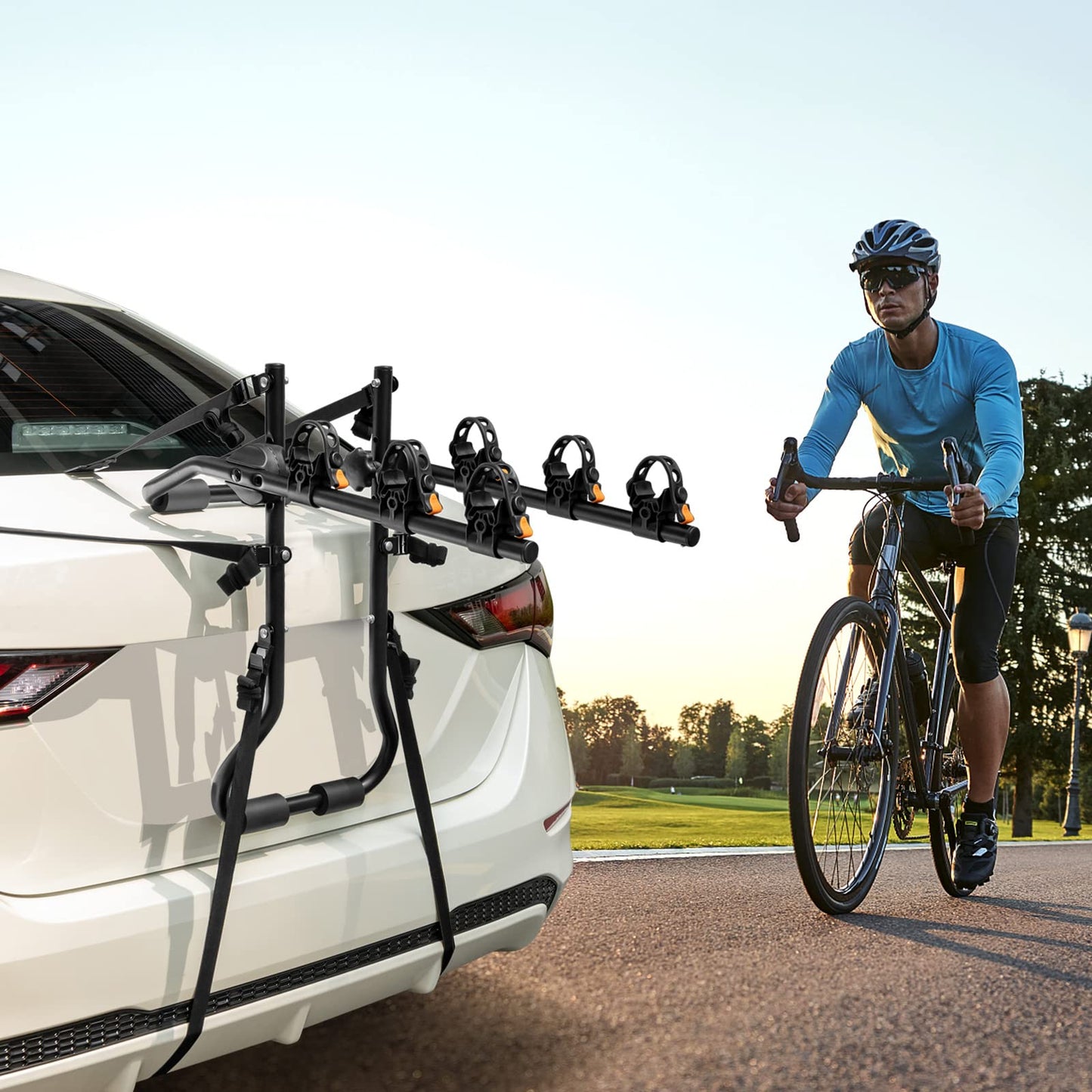 GYMAX Bike Rack, Trunk Mounted 3 Hitch Rack with 2”Receiver & Double Safety Guarantee, Folding Heavy Duty Adjustable Bicycle for Cars, Trucks, SUV's and Minivans Black