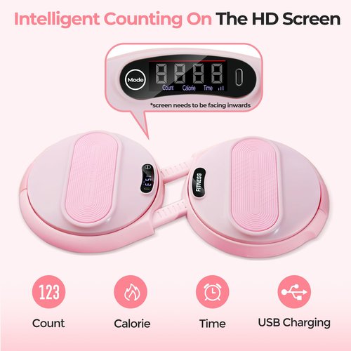 LOCK&SOLVER Waist Twisting Machine, Ab Twister Board, Adjustable Waist Twister with Intelligent Counting Lap & Calorie & Time, Waist Twister for Women Belly Fat with 2 Resistance Bands, Pink Color
