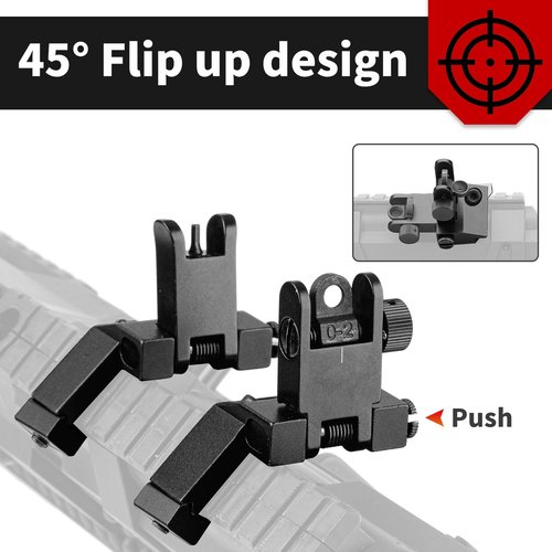 Ultralight 45 Degree Offset Flip Up Iron Sights, Rapid Transition Picatinny Rifle Sight, Front & Rear Backup Sights for Tactical Shooting