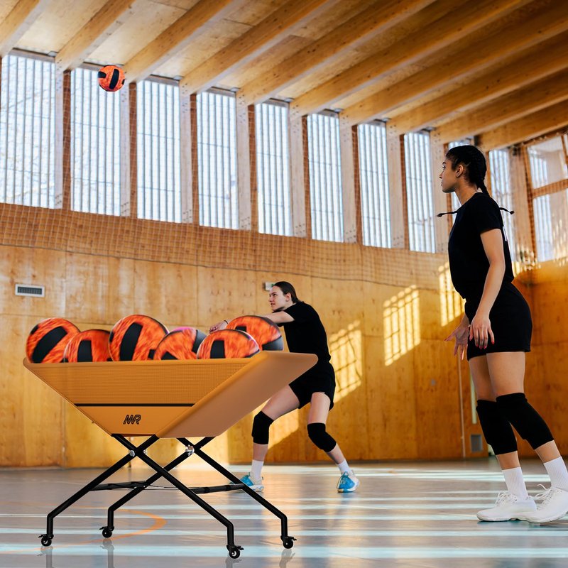 MR Collapsible Volleyball Wheeled Cart, Portable Hammock Ball Cart, Volleyball Cart with Wheels, Rolling Volleyball Basket Ball Storage, Volleyball Training Equipment Ball Holder, Hold Up to 30 Balls