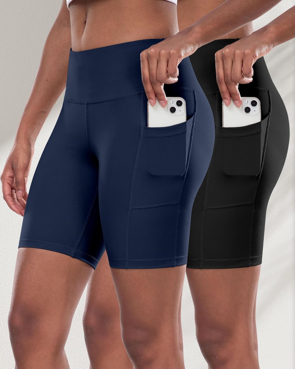 2 Packs Biker Shorts with Pockets for Women, Tummy Control High Waist Spandex Shorts 8" (2BlackDGrayLGray, XL)