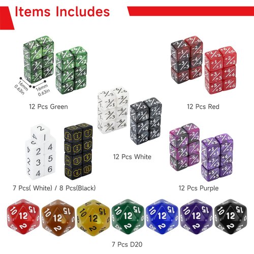 SIXPOINTS 130 Pieces MTG Counter Dice Plus 1 Life Counters Tokens 6 Sided D20 Dice & MTG Counters/Keyword Counters Set Compatible with Magic The Gathering, TCG, Card Games Accessories