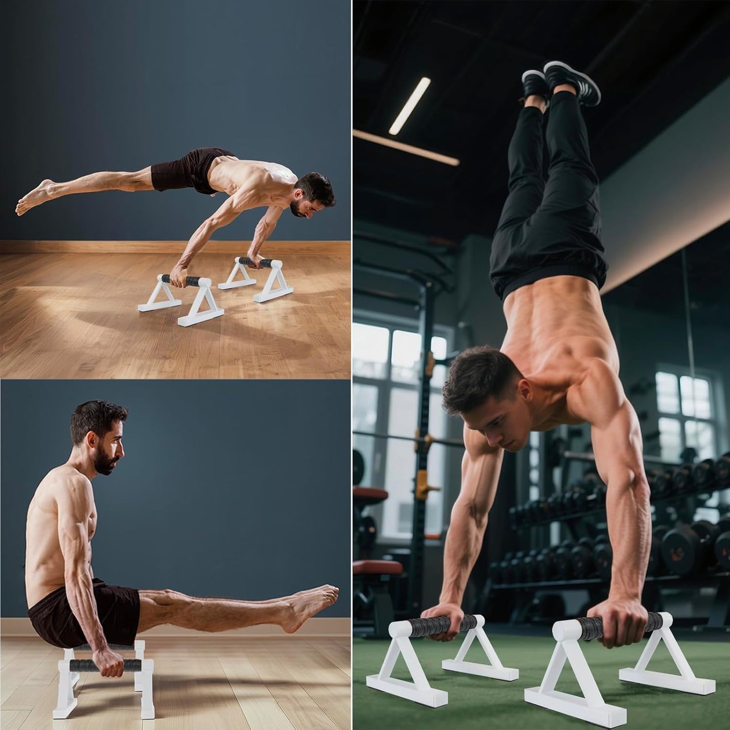 1 Pair Wooden Parallettes Push Up Bars for Men, Strength Training Pushup Stands Handles for Home Calisthenics, Fitness, Floor Workouts Solid Wood with White Metal Bracket - Support 500 lbs