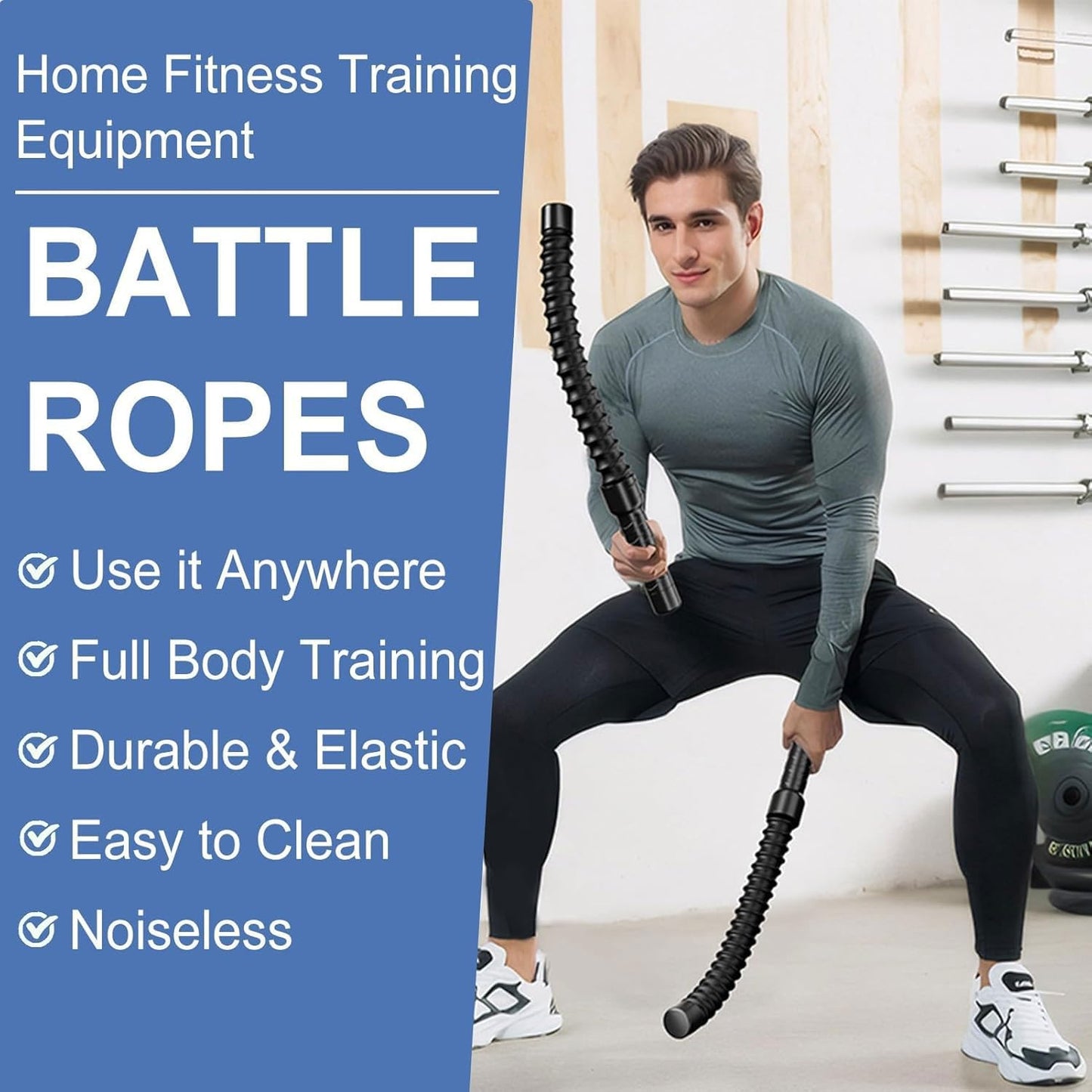 2PCS Wireless Combat RopeStrength TrainingPowerful Bouncing Weighted RopePortable Fitness RopeHeavy Duty Fitness Rope