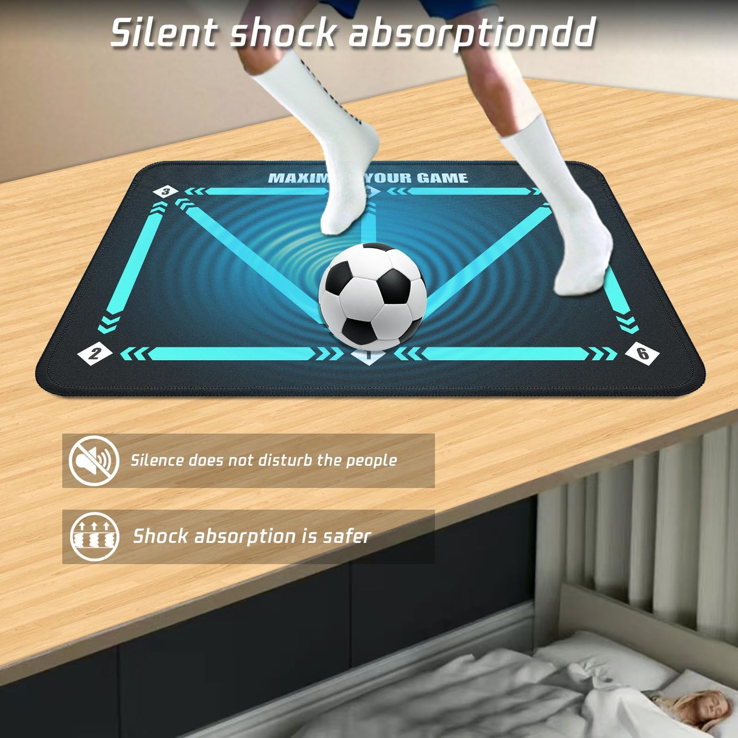 2F22E Soccer Training Mat with Non-Slip Surface and Silent Shock Absorption - Soccer Footwork Training Mat for Teens 6-11 Years Old (Youth Sports Equipment)