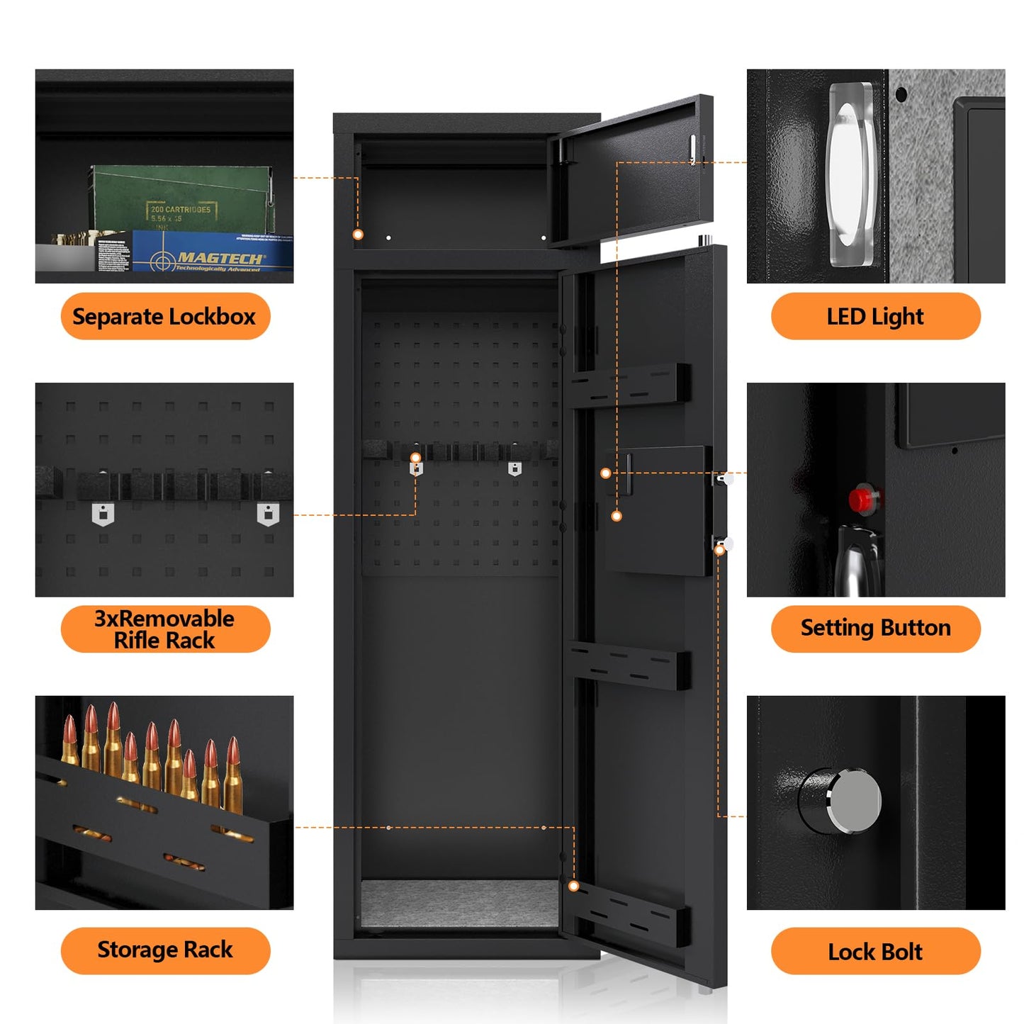 KAER 12-14 Gun Safe Gun Safes for Rifles and Pistols Electronic Gun Cabinet Large Rifle Safes for Home Gun Safe Clearance with Removable Shelf and Separate Lockbox