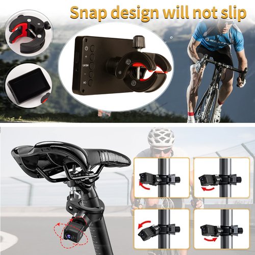 PTAVLO 1080P Bike Rear View Camera with 4.3’’ HD Monitor - IP67 Waterproof, 5-6 Hr Battery, 130°Wide Angle, Night Vision, Tool-Free Bar-End Mount (22.2 mm-31.8 mm)