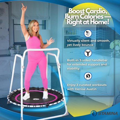 Denise Austin Home Fitness Trampoline – 44” Rebounder with Handlebar for Adults, Low Impact Cardio with Silent Elastic Resistance Bands – Balance, Rehab & Home Workouts for Seniors & Beginners