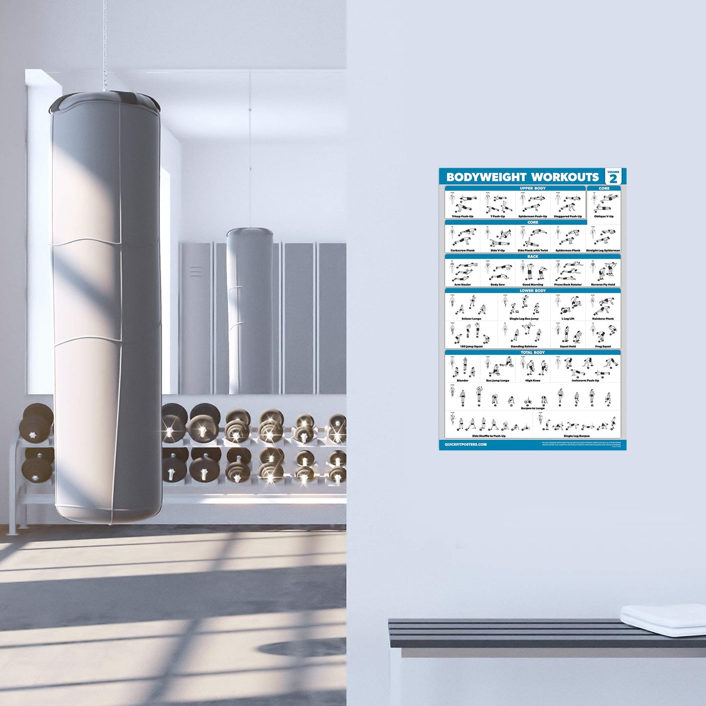 3 Pack: Bodyweight Workout Posters Volume 1 & 2 + Pilates Exercise Poster Set - Set of 3 Workout Charts (LAMINATED, 18" x 24")