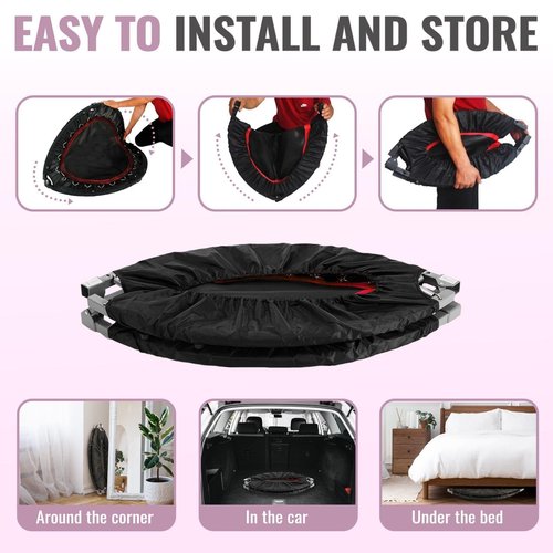 AyashNest 40 Inch Foldable Mini Tranpoline with Handle Bar, Indoor Exercise Rebounder Tranpoline for Adults Fitness, 4 Level Height Adjustable, Compact Storage Design, Max Load 300LBS