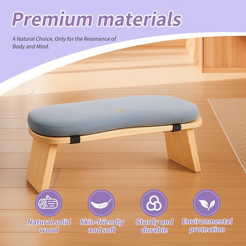 HOSASSPER Bamboo Meditation Bench, Folding Meditation Stool with Velvet Cushion & Carry Bag, Seiza Prayer Stool, Kneeling Meditation Bench for Yoga, Mindfulness & Zen Practice