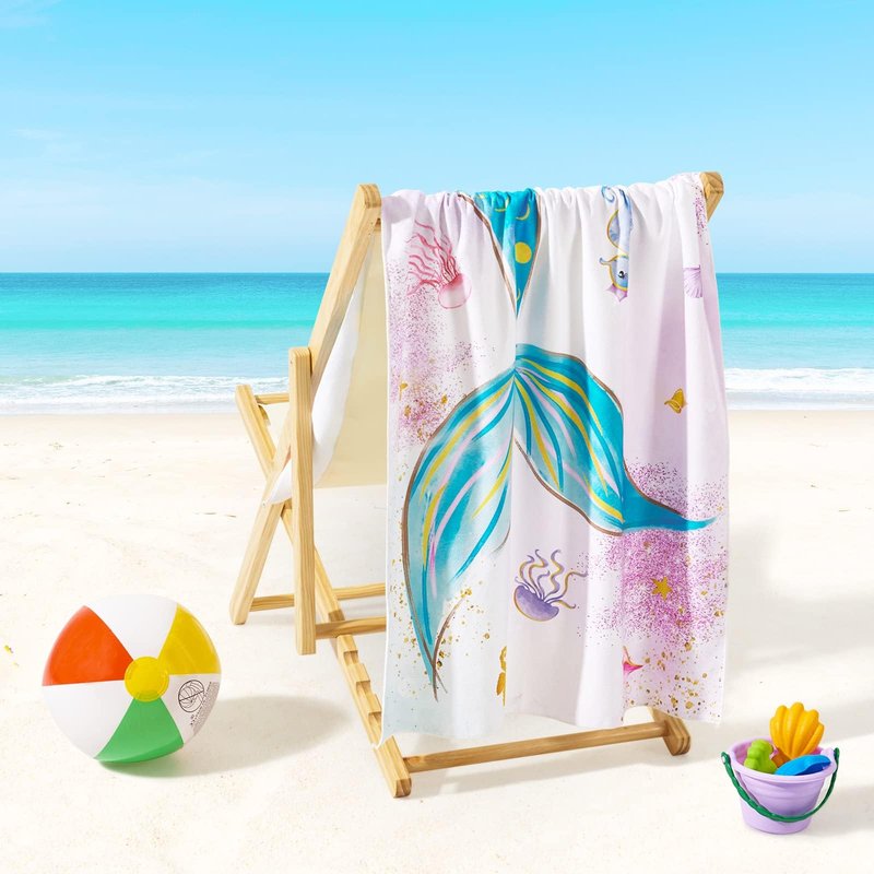 WERNNSAI Mermaid Kids Beach Towel - 30” x 60” Microfiber Mermaid Sand Free Towels for Girls Bath Pool Camping Travel Towel Quick Dry Ultra Absorbent Super Soft Beach Blanket Bath Shower Towel
