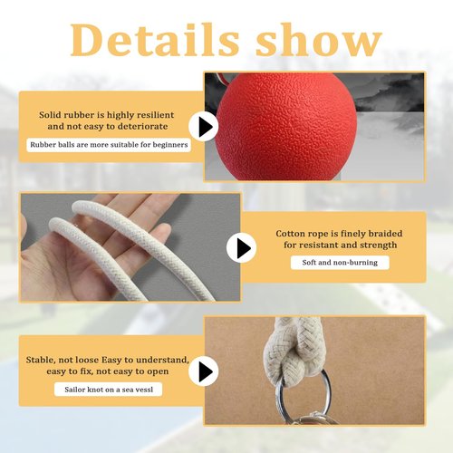 Xanadued Rope Dart Meteor Hammer, Rubber Throw Weight, Shoulder Reliever Ball Swing Exerciser Kit, Kung Fu Training Equipment (2 balls)