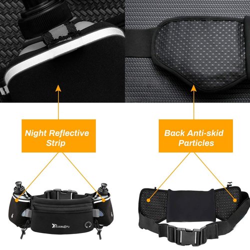 Number-one Running Belt with Water Bottles(2 x 175ML), Hydration Belt Waterproof Waist Pack Bag Fits iPhones Adjustable Sports Waist Pouch for Marathon Running Hiking Cycling, Black