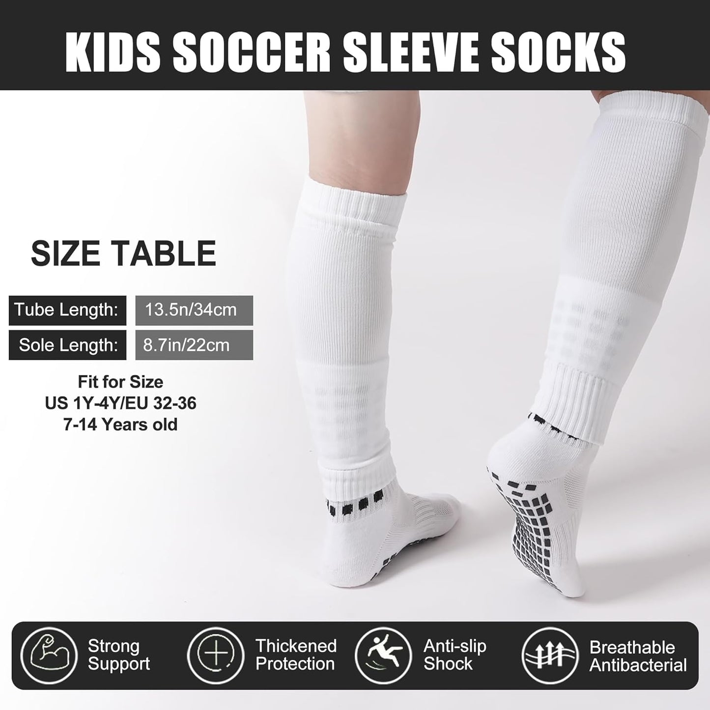 3 Set Kids Grip Soccer Socks and Shin Guard Sleeves Football Basketball Training for Age 7-14 Boys Girls