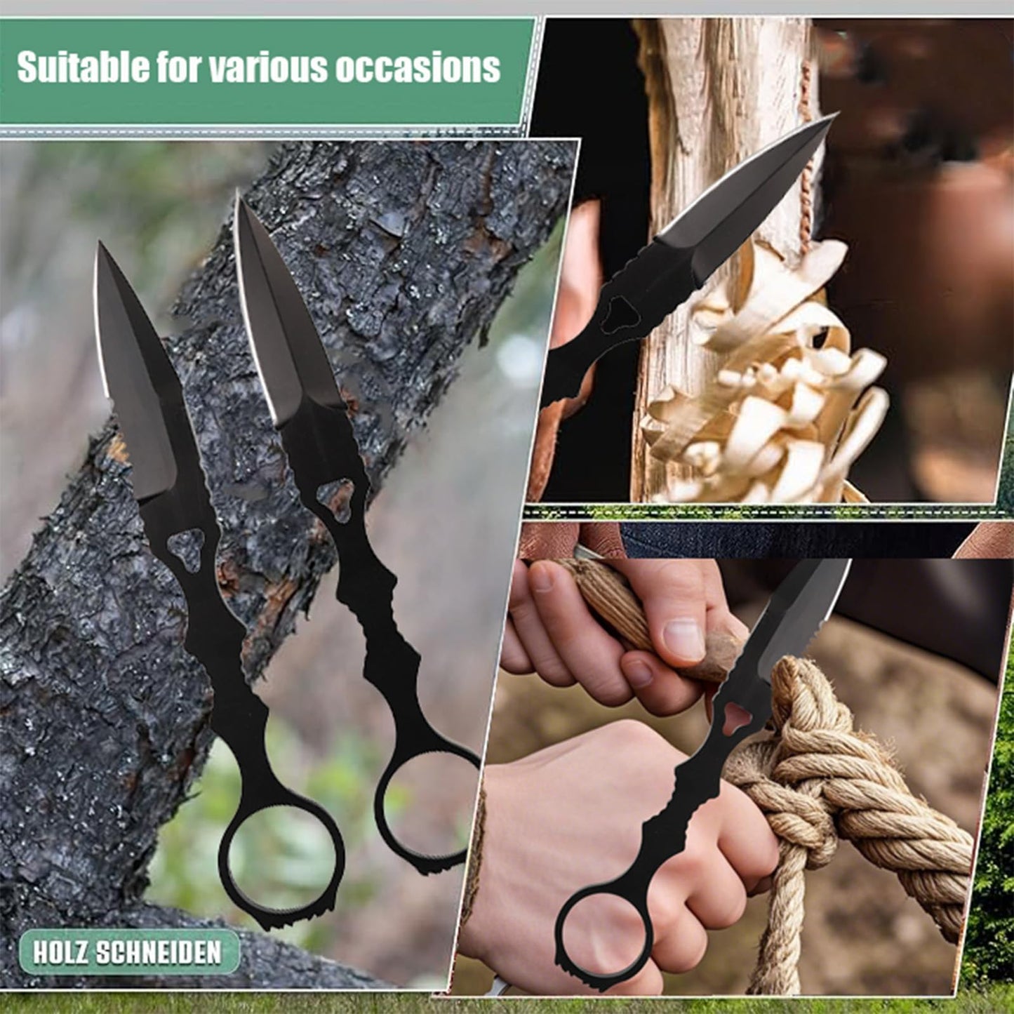 2Pcs Fixed Blade Knife With Sheath, Protable Fixed Blade Knife, With Cilp for Camping Hiking Fishing