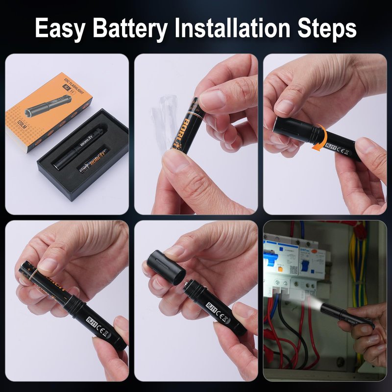 BORUIT RJ11 Small Keychain Flashlight, Mini Compack EDC Flashlights AAA Battery Powered, Single Model Lightweight Pocket Led Light for Home Travel Emergency Walking