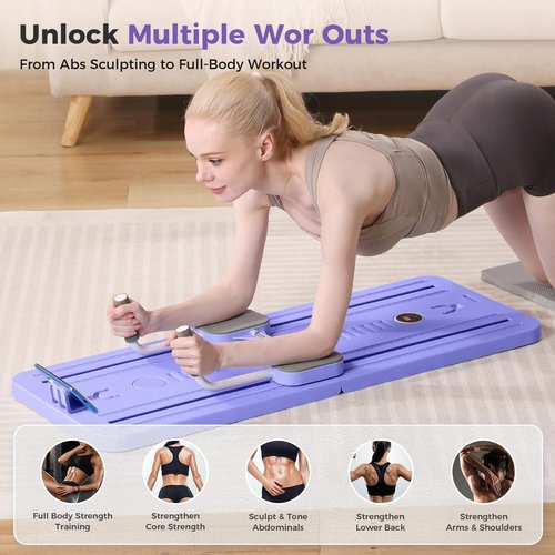 Mosdos Portable Pilates Reformer Machine for Home Gym - Auto-Rebound Pilates Board with Abdominal Core Trainer & Full Body Workout | Professional Pilates Equipment for Men/Women-Purple
