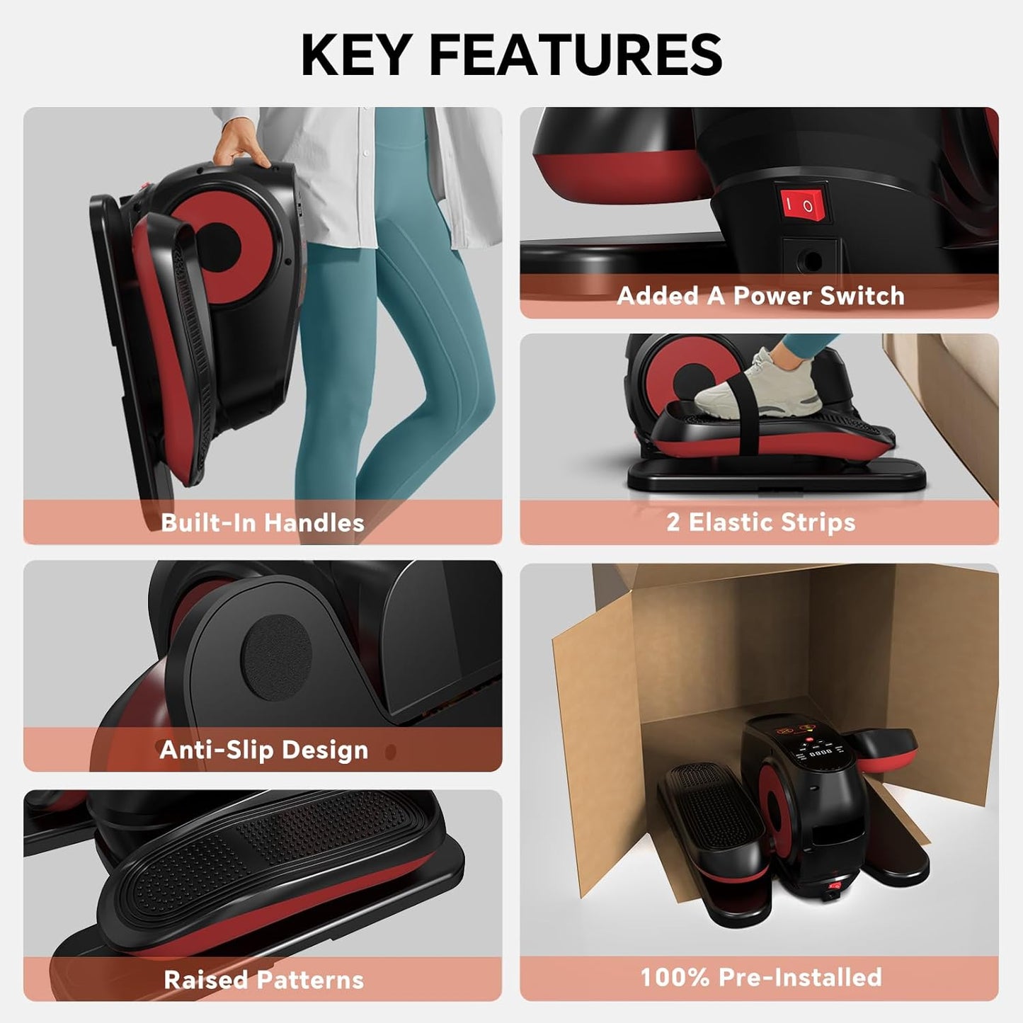 2025 New Upgraded Under Desk Elliptical Machine, Electric Ellipse Leg Exerciser, Forward & Reverse Directions,Quiet and Fully Assembled, Upgraded Manual Safety Power Switch