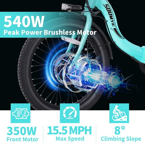 Soumye Electric Tricycle for Adults,20" Folding Electric Trike,3 Wheels Electric Bicycle Bikes, 350W Step-Thru Etrike with 374WH Removable Battery and Large Basket for Women Men