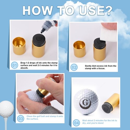 KAINSY Custom Golf Ball Stamp, Personalized Golf Ball Stamp, Golf Ball Stamp Markers with Logo Monogram, Waterproof Ink Customizable Golf Ball Stamp, Gifts for Dad & Golfers, Golf Accessories
